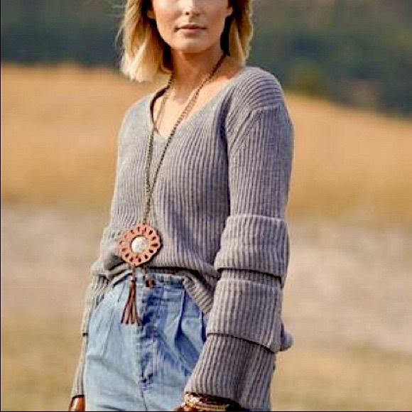 Three Bird Nest Sweaters - Never worn Three Bird Nest sweater, V-neck, bell sleeves, gray. New condition.